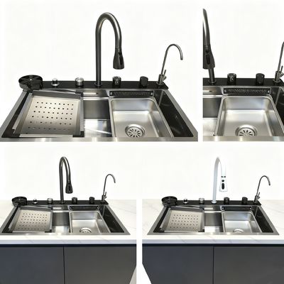 ποιότητας  Customized Premium Cup Washer Integrated Hand-Polished 304/316 Stainless Steel Kitchen Sink with 250-300mm Bowl Depth and 1.2-2.0mm Panel Thickness εργοστάσιο