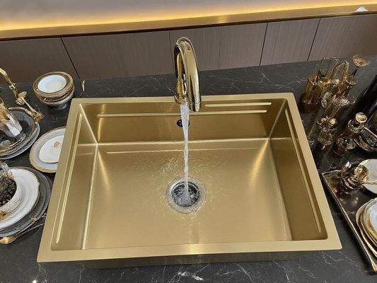 Καλή τιμή Πολυτελές χρυσό τετράγωνο νεροχύτη κουζίνας από ανοξείδωτο χάλυβα SUS304 με αποτελεσματικό σχεδιασμό αποστράγγισης σε απευθείας σύνδεση