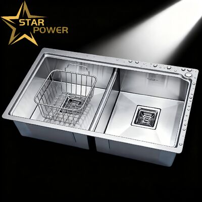 STAR POWER Premium 304 από ανοξείδωτο χάλυβα διπλό νεροχύτη με τραβήχτη βρύση για αποτελεσματική ροή εργασίας στην κουζίνα