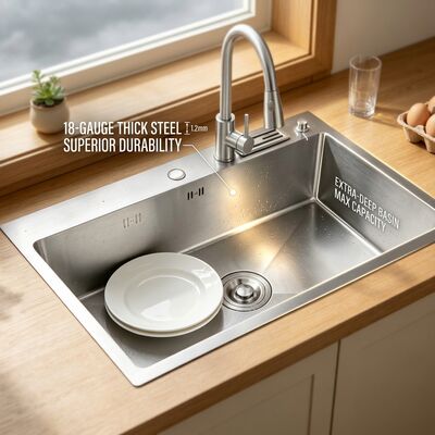 Καλή τιμή Brushed 18-Gauge 304 Stainless Steel Single Bowl Kitchen Sink Undermount 1000mm 300mm Extra-Deep Basin σε απευθείας σύνδεση