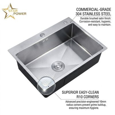 Καλή τιμή 16 Gauge 316 Stainless Steel Deep Single Bowl Kitchen Sink Drop-in 30x18 Inch 10 Inch Basin Brushed Finish σε απευθείας σύνδεση