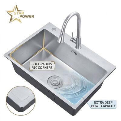Καλή τιμή Drop-In 27x18 Single Bowl Kitchen Sink SUS304 Handmade 22 Gauge Deep Basin online
